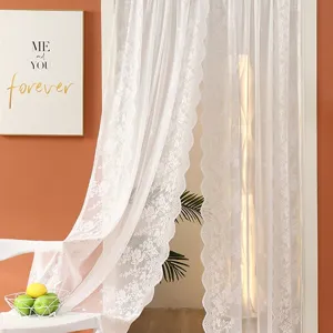 French style white lace door curtain bedroom sheer curtain light-filtering jacquard curtain