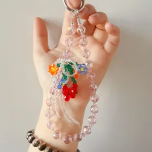 Handmade Beaded Phone Charm Strap Cute Floral Design Aesthetic Bag Pendant Accessories