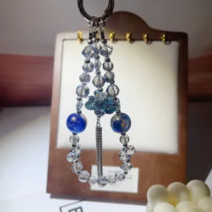 Handmade Crystal Lotus Rhinestone Tassel Phone Lanyard Beaded Wrist Strap Phone Case Charm Keychain Jewelry Gift