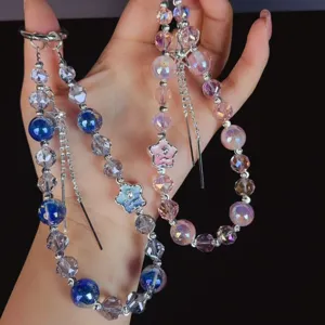 Handmade crystal beaded phone charm cute star tassel bag pendant aesthetic accessory