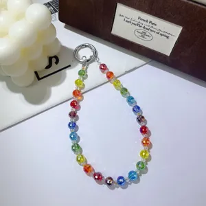 Colorful 96 Facet Crystal Beaded Phone Charm Handmade Wrist Lanyard Cute Bag KeyChain Strap Nice