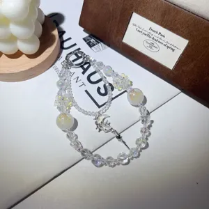 Exquisite crystal beaded phone chain with fairy moon pendant, aesthetic phone strap and keychain.