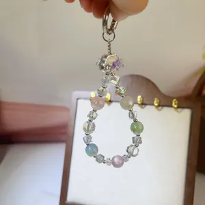 Abalorio de teléfono con cuentas de cristal pastel correa corta accesorio lindo