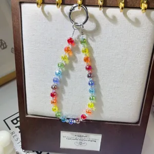 Colorful crystal beaded mobile phone chain rainbow beaded keychain handbag strap charm