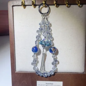 Crystal beaded phone charm short lanyard handmade keychain wrist strap with tassel accessory