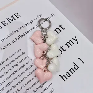 Acrylic resin heart keychain, cute bag pendant and car key charm with metal ring.