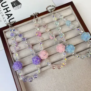 Crystal Beaded Phone Chain Cute Flower Ball Bag Charm Aesthetic Accessories Key Ring 1pc