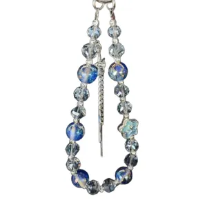 Korean style glass beaded phone charm aesthetic blue crystal bag pendant strap accessory cute