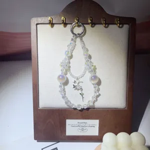 Luxury crystal beaded phone charm cute fairy pendant key chain aesthetic phone strap