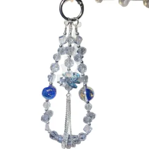 Lotus crystal rhinestone tassel phone charm strap, beautiful beaded lanyard for phone case and keys.