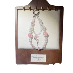 Exquisite crystal beaded phone charm pink fairy moon pendant cute aesthetic keychain strap