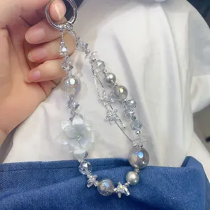 Handmade Beaded Crystal Phone Chain Bag Charm Light Luxury Floral Pendant Strap Fashion Accessories Gift