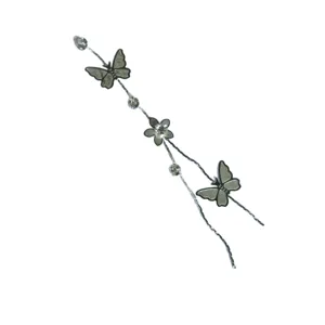 Elegant silver butterfly tassel earrings with delicate crystal rhinestones for women, stylish.