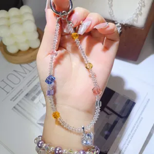 Exquisite crystal beaded phone charm with sparkling colorful zircon pendant accessory