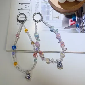 Handmade Colorful Crystal Zircon Heart Phone Chain Bag Pendant Car Hanging Ornament Cute Crystal Beaded Charm Jewelry