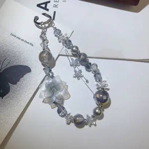 Handmade beaded phone charm bag pendant crystal flower strap elegant accessories DIY gift