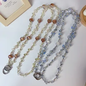 Crystal beaded phone strap cross-body colorful flower pearl mobile lanyard chain charm for women.