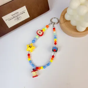 DIY Colorful Acrylic Beaded Phone Charm Cute Star Apple Pendant Bag Charm Aesthetic Beaded Hand Strap Jewelry Accessory