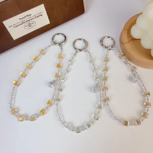 Dragonne de téléphone en perles de cristal faites à la main lanière carrée de luxe accessoire