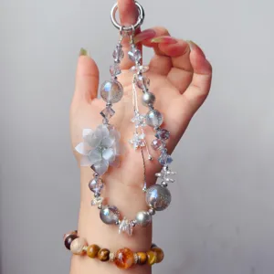 Handmade DIY beaded phone charm luxury bag pendant crystal flower strap accessory elegant