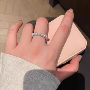 Korean style pearl rhinestone elastic ring elegant dainty finger jewelry for women daily wear