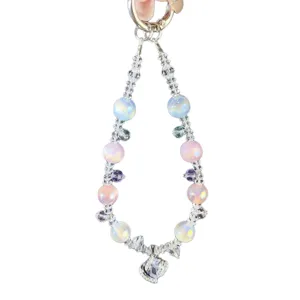 Handmade crystal beaded phone charm cute iridescent pendant strap for bag and car decoration