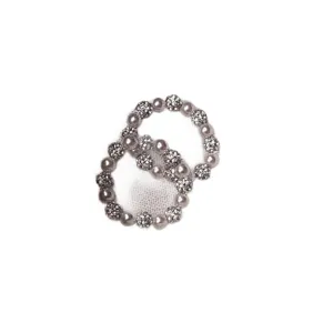Elegant pearl and sparkling zircon ball stretch ring set, Korean style fashion finger jewelry.