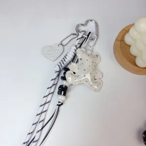 Korean style black and white woven bear bag charm keychain cute pendant fashion accessory