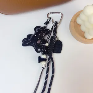 Korean style chic shiny black bear bag charm pendant keychain aesthetic handbag accessory