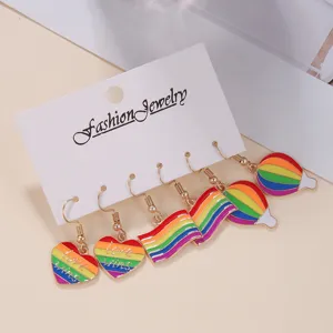 Bunte Regenbogen Herz Flagge Heissluftballon Ohrringe Set, Legierung Modeschmuck Damen.