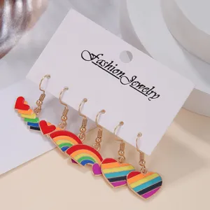 Bunte Regenbogen Herz Tropfen Ohrringe Detailansicht, legierung Emaille Schmuck Set für Alltag.