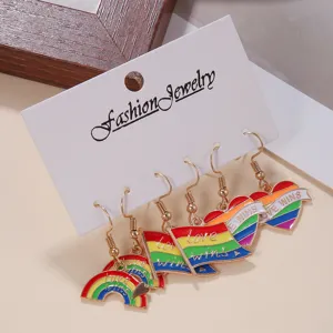 Regenbogen Herz Flagge Ohrringe Set Legierung Oel Tropfen love wins Modeschmuck Damen
