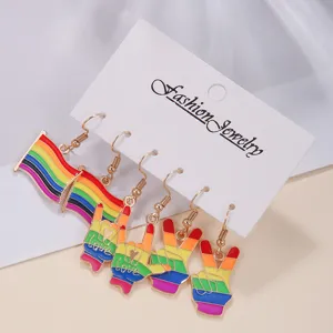 Regenbogenflagge Friedenshand Emaille Tropfenöl Legierung Ohrringe Set Modeschmuck Zubehör