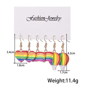 3 Paar Regenbogen Emaillierte Ohrringe Set Legierung Liebe Flagge Ohrhänger Damen Schmuck