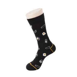 Herren Freizeit Socken mit niedlichem Spiegelei Muster, bequemer Baumwollmix fuer Alltag.