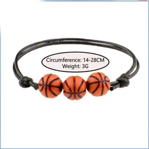 Bracciale intrecciato da pallacanestro con tre ciondoli di perle sportive e cordino