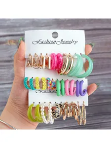 Colorful resin pearl hoop earrings set multi-pair fashion jewelry for women daily wear style
