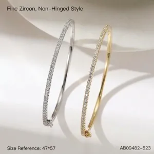 Bracelet Jonc Classique en Zirconia à une Rangée pour Femmes Bracelet en Cuivre Plaqué Or Style Dubaï Bijoux de Mode
