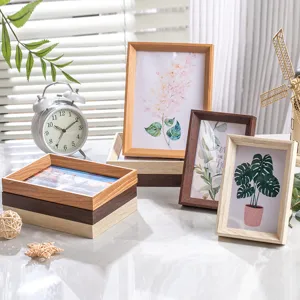 Neu Chinesisch Abgeschrägter Holzfotorahmen Minimalistisch Rechteckig Schreibtischständer Wandbehang Bilderrahmen Wohnzimmer Deko