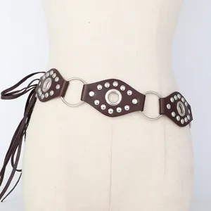 Cinturón de cintura de cuero metal remaches retro americano estilo boho Y2K accesorios moda