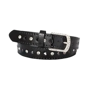 Zwarte dames riem strass hart uitsparing lakleer mode accessoire voor jeans