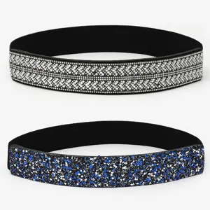 Elastic rhinestone waist belt for dresses, elegant stretch cummerbund for women.