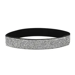 Sparkling rhinestone elastic waist belt for women dresses, chic black stretch waistband.