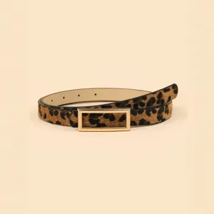 Ceinture fine élégante pour femme motif léopard avec boucle dorée pour jeans et robe