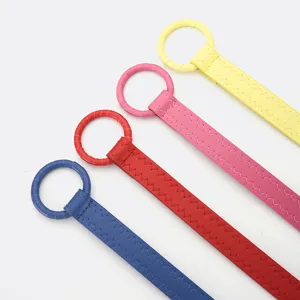 Colorful leather ring belt set, stylish whipstitch accent waist accessory for women dresses.