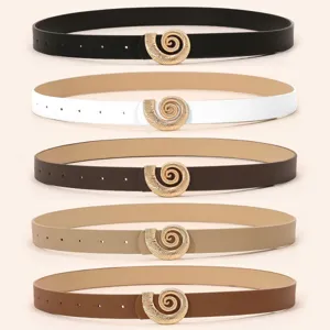 Women Fashion PU Leather Belt Elegant Casual Metal Spiral Shell Buckle Waist Belt Daily Commute Dress Jeans Belt