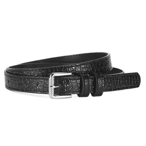 Women's black crocodile pattern leather belt with silver pin buckle casual fashion main