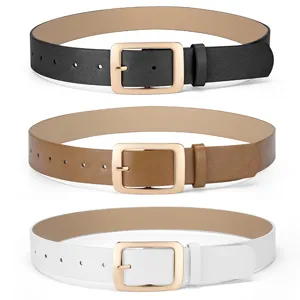 Cintura in Pelle PU Minimalista da Donna Fibbia in Metallo Quadrato Moda Cintura Casual Accessori Giornalieri