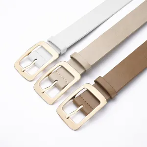 Cintura da donna in ecopelle PU con fibbia quadrata dorata, cintura elegante in tre colori.
