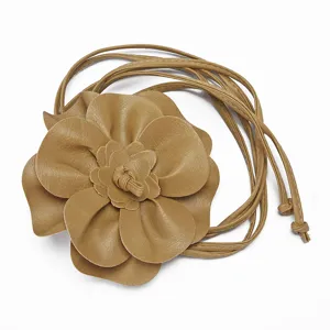 PU leather large flower belt bohemian long strap dress decorative waist rope accessory